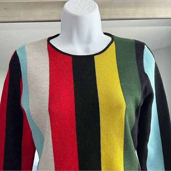 DIANE VON FURSTENBERG Rainbow Glitter Striped Color Block Striped Sweater Size S - Picture 2 of 8